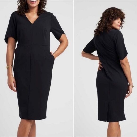 Universal Standard Moira V Neck Twill Dress Black Size 2XS (US 6-8) NEW - Picture 1 of 9